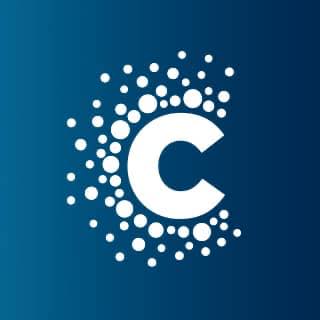 A large white letter C surrounded by various-sized white dots forming a circular pattern, set against a blue gradient background.
